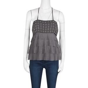 NWT Alice + Olivia Grey Embellished Tiered Tutu Silk Halter Top - Size Medium